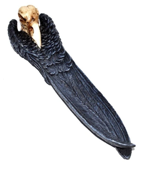 10" RAVEN SKULL INCENSE HOLDER