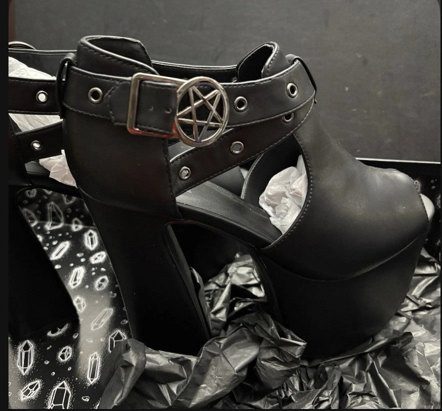 Killstar Platform Heels Pentagram  Buckles. Goth Punk Mule Shoes Crucifreak US10