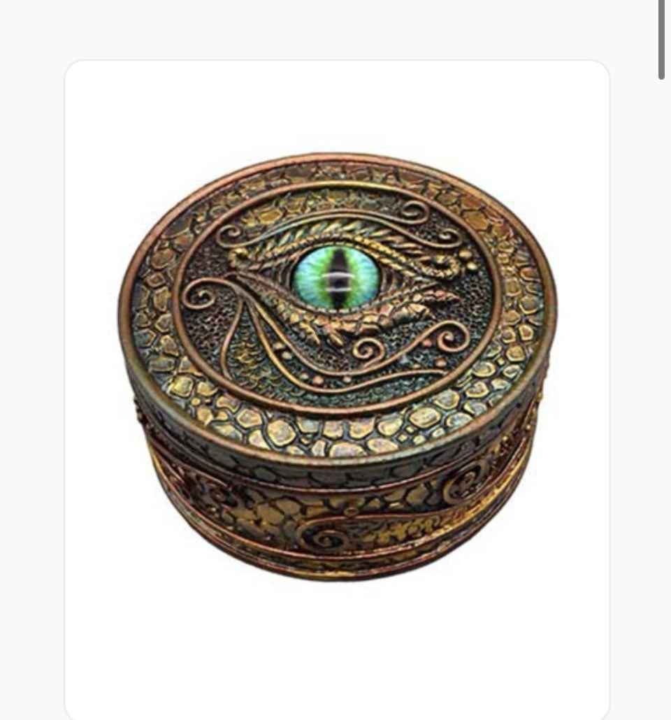 Eye Of The Dragon And Scales Decorative Round Trinket Jewelry Box Figurine 4"Dia