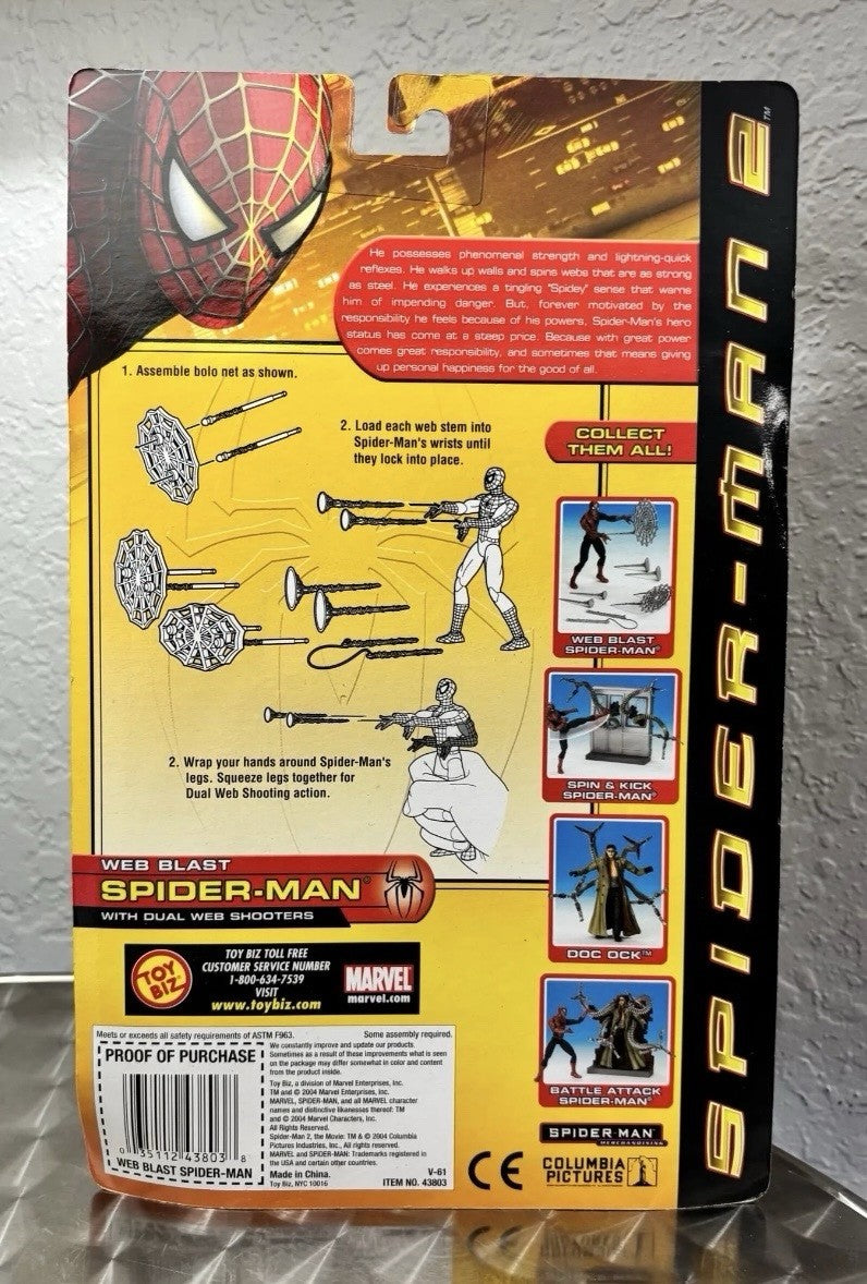Toy Biz Spider-Man 2 Movie Web Blast Action Figure w Dual Web Shooters NEW 2004