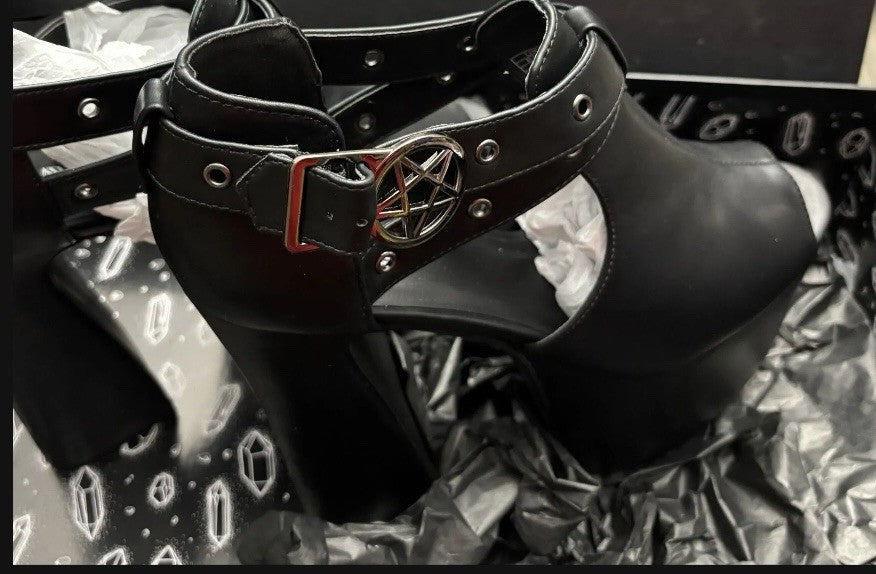Killstar Platform Heels Pentagram  Buckles. Goth Punk Mule Shoes Crucifreak US10