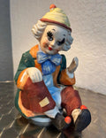 Vintage Ceramic Figurine 8” Clown Music Box Hand Painted Rotates