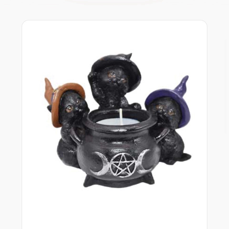 Witchy Cats around Cauldron tealight holder
