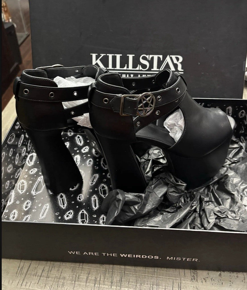 Killstar Platform Heels Pentagram  Buckles. Goth Punk Mule Shoes Crucifreak US10