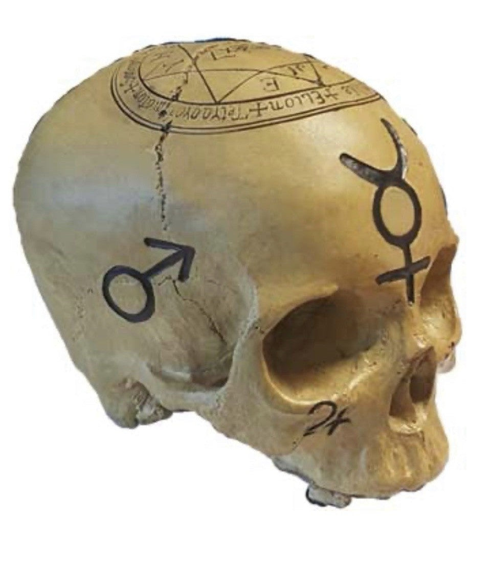 Occult Alchemical Resin Skull Gothic Decor Pentagram Symbols Aged Bone Finish