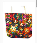 17" X 17" Cat/ Flowers Tote Bag