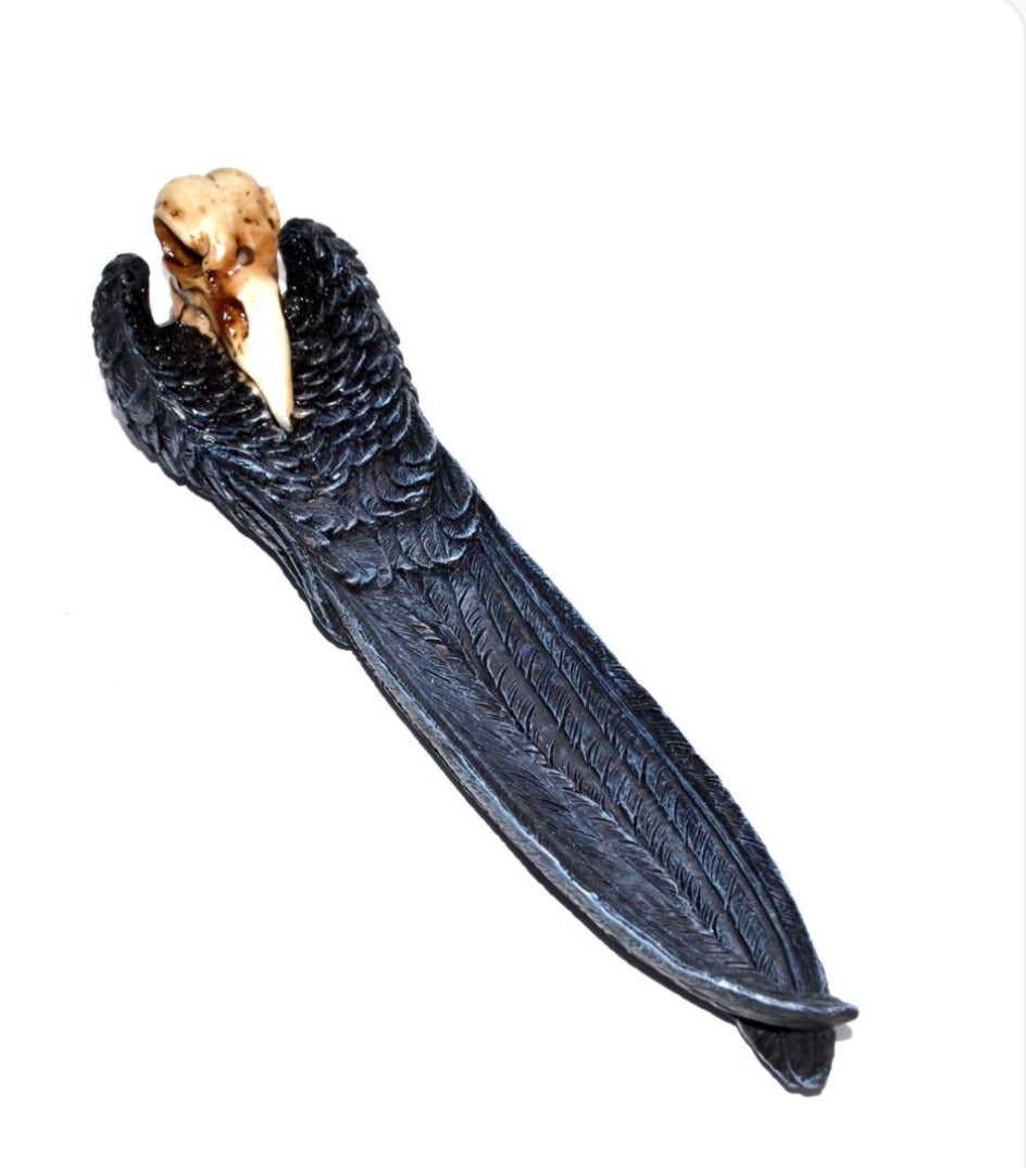 10" Raven Skull Incense Holder
