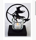 Black Metal Witch Silhouette Tea Light Holder w/ Clear Glass Cup