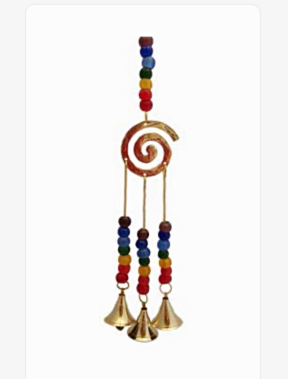 Multicolor Beaded Spiral Wind Chime - Metal & Wood Hanging Decor with Bells