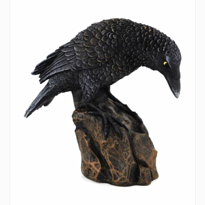 Black Raven/Crow Bird Figurine Sculpture Statue Display on Rock Base
