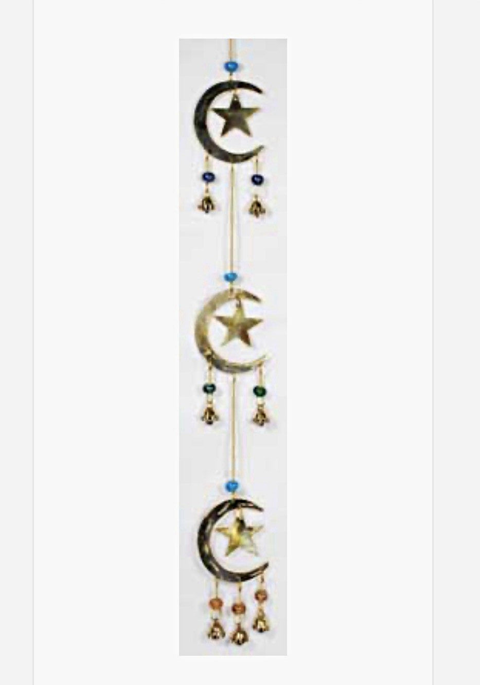 Metal Sun Moon Stars Hanging Mobile Suncatcher w/ beads  Gold tone 