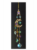 Gold Tone Crescent Moon Hanging Suncatcher Mobile w/ Multicolor Crystals
